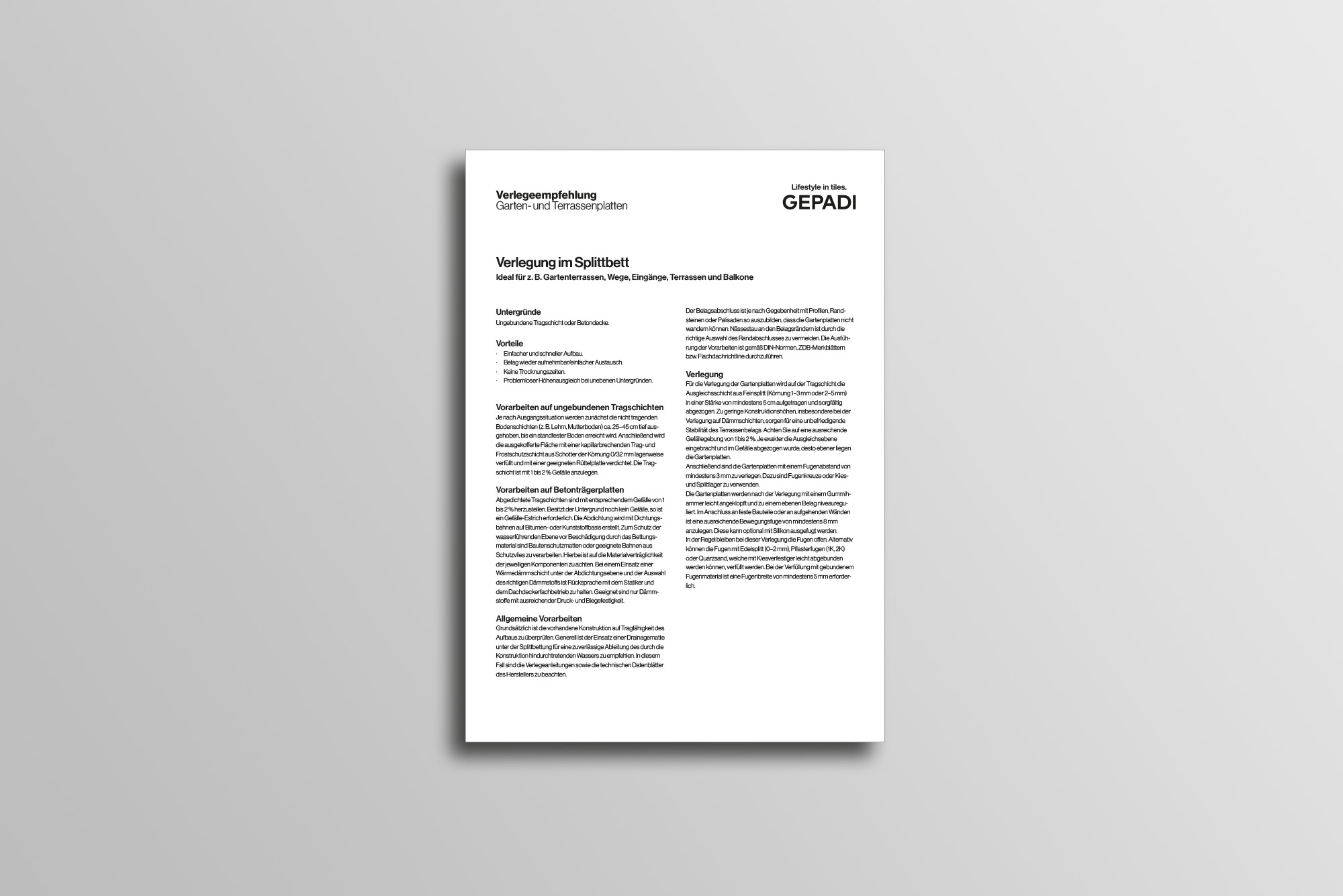 Start Verlegeempfehlung Terrassenplatten Splittbett